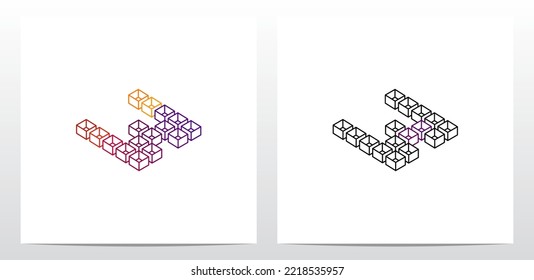 Diseño del logotipo de la carta hueca de la caja de cubo W