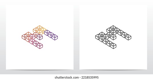 Diseño del logotipo de la carta hueca de la caja de cubo M