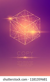 Cube box isometric wireframe polygon bokeh light frame structure and lens flare, Business strategy concept design illustration isolated on purple gradient background with copy space, vector eps 10