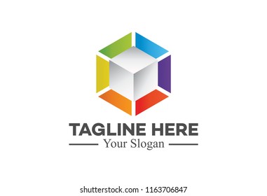 cube box logo with colorful hexagonal logo concept