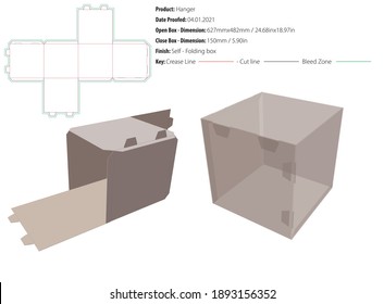 Cube box packaging design template self lock die cut - vector