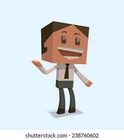 Cube businessman saying Hello, vector