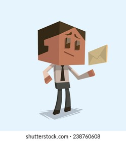 Cube businessman taking a letter, vector