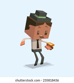 Cube businessman with a watch, vector