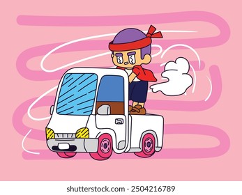 cube car racer illustration with japanese style background