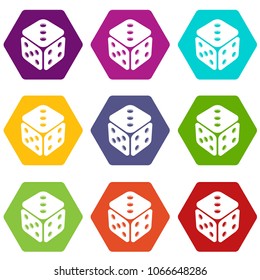 Cube casino icons 9 set coloful isolated on white for web
