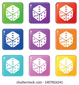 Cube casino icons set 9 color collection isolated on white for any design