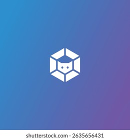 Cube cat with minimal white design on gradient