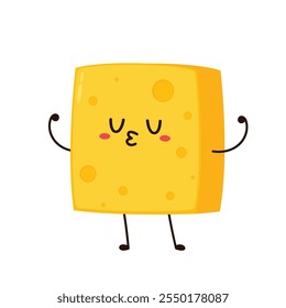 Cube cheese character. Funny food emoticon in flat style. Dairy emoji vector illustration.