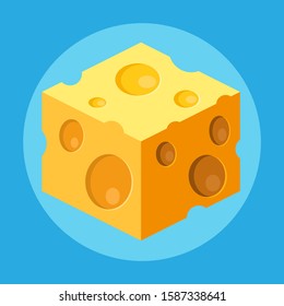 Cube of cheese isolated on a blue background.