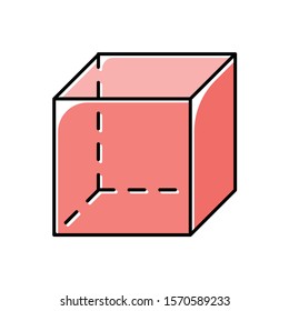 Cube color icon. Geometric cut transparent figure. Dimensional model with square sides. Decorative graphic element. Abstract shape. Isometric form in perspective. Isolated vector illustration