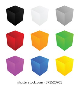 Cube In Color Set Art Illustration On White