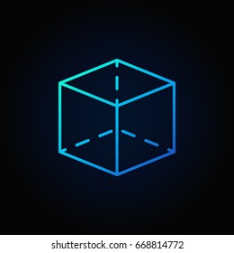 Cube colorful icon - vector linear geometry blue symbol or logo element on dark background