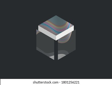 Cube and colorful lines isolated on gray background. Abstract vector illustration
