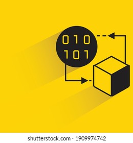 cube connecting with binary code for api concept drop shadow on yellow background