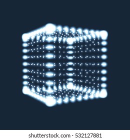Cube. The Cube Consisting of Points. 3d Glowing Grid. Technology Style. Molecular lattice. Network Design. Vector Illustration.
