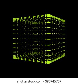 Cube. The Cube Consisting of Points. Connection Structure. Wireframe Cube Illustration. 3d Grid Design. A Glowing Grid. 3D Technology Style. Molecular lattice. Network Design. Cyberspace Grid.