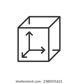 Cube with coordinate axes, linear icon. Line with editable stroke