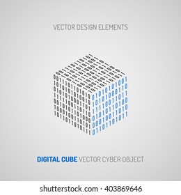 Cube created of numbers 1 and 0. Digital technology. Vector design element.