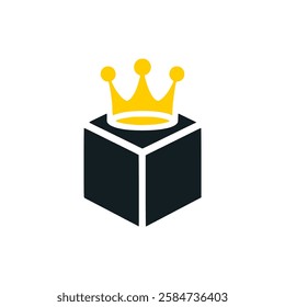 cube with crown king luxury logo vector illustration template design
