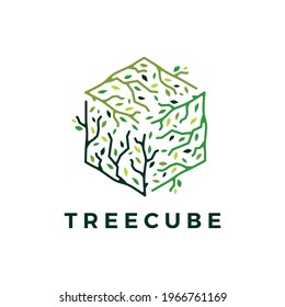 cube cubical tree branch leaf logo vector icon illustration