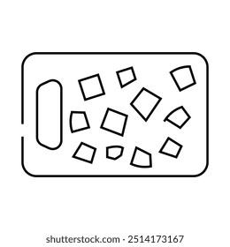 Vector de icono de línea de berenjena cortada en cubo. Signo de berenjena cortada en cubo. Ilustración negra de símbolo de contorno aislado