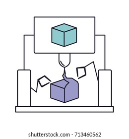 cube design with robotic hands in color section silhouette vector illustration