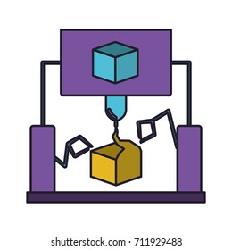 cube design with robotic hands colorful silhouette with thick contour vector illustration