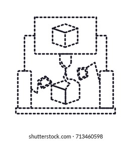 cube design with robotic hands in dotted silhouette vector illustration