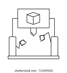 cube design with robotic hands monochrome silhouette vector illustration