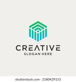 cube digital logo design vector illustration isolated background