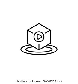 Würfel, der ein Symbol für ein Spielsymbol auf einer runden Bühnenstruktur anzeigt