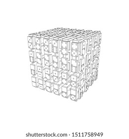 Cube of dominoes. Isolated on white background.Vector outline illustration. 