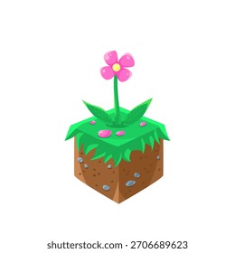 Tierra de cubo con una flor