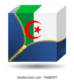 cube with the flag of  Algeria  in a case