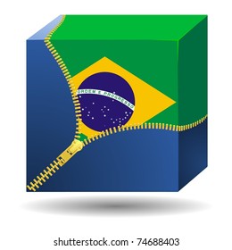 cube with the flag of Brazil  in a case