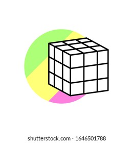 Icono de juego de cubo. Línea simple, vector de contorno en círculo de color de iconos de estilo retro 90s para ui y ux, sitio web o aplicación móvil