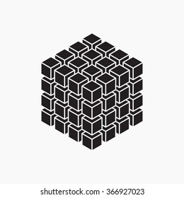 Cube, geometric element, vector illustration, black and white, un-expanded shapes