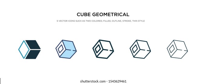 cube geometrical icon in different style vector illustration. two colored and black cube geometrical vector icons designed in filled, outline, line and stroke style can be used for web, mobile, ui