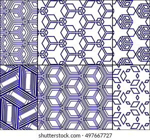 cube geometry design. set of 6 pattern. vector illustration. blue gradient color. for design, wallpaper, business