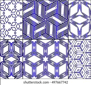 cube geometry design. set of 6 pattern. vector illustration. blue gradient color. for design, wallpaper, business
