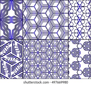 cube geometry design. set of 6 pattern. vector illustration. blue gradient color. for design, wallpaper, business