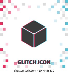Cube  glitch effect vector icon.