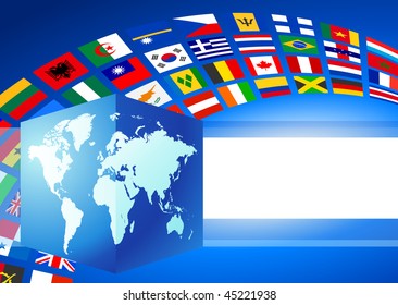 Cube Globe with World Flags Banner Original Vector Illustration