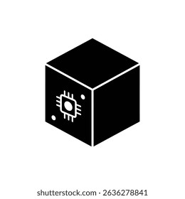 Cube with glowing AI dot symbolizing artificial intelligence technology