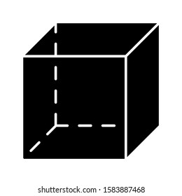 Cube glyph icon. Geometric cut transparent figure. Dimensional model with square sides. Abstract shape. Isometric form in perspective. Silhouette symbol. Negative space. Vector isolated illustration