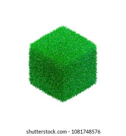 Cube from grass. Isolated on white background. Isometric projection. Vector illustration. Pointillism style.