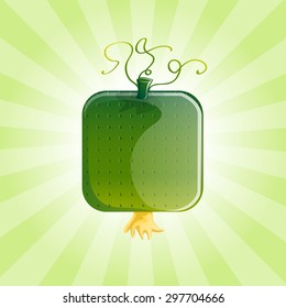 Cube green cucumber icon for kitchen and vegetarian. Cool vegetable for food