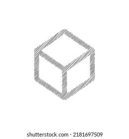Cube grey sketch vector icon. Simple Vector Sign and Trendy Symbol for Design