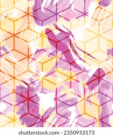 Cube grid water color effect seamless pattern